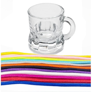 48x Schnapsglas zum Umhängen aus Glas mit Henkel, am Band, Party JGA, viele Farben (weiß, 48)