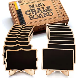 OleOletOy 20 STK. Abwischbare Mini Tafel mit Löschbar Kreidemarker - Klein Holz Kreidetafel mit Ständer- als Tischkarten Platzkarte Namensschild Preisschilder für Hochzeit, Geburtstag usw. Verwenden