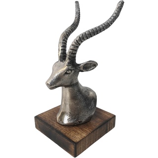 Generisch Deko Figur Gazelle Antilope Hirsch Metall Silber Holz Afrika Skulptur Statue -2