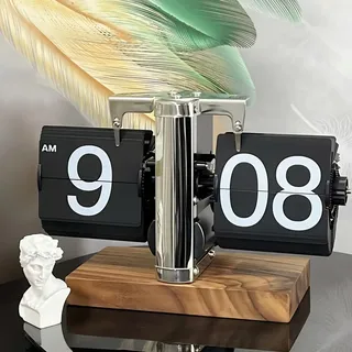 Diyeeni Retro Flip Down Uhr, Digitale Mechanische Flip Down Uhre, Flip Schreibtischuhr mit Internem Zahnradbetrieb, Leicht Ablesbare, Batteriebetriebene Uhr für die Heimbüro-Dekoration
