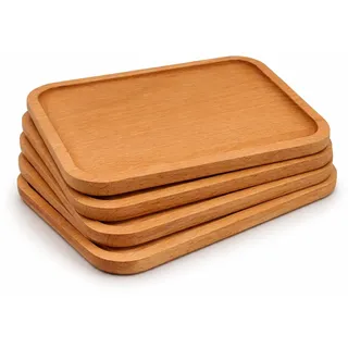 Kleines Holz-Serviertablett, Rechteckig, 18,5 x 13 cm, 1oder 4er-Set, Buche, für Küche und Kosmetik, Badezimmertablett (BUCHE, 6 Stück)