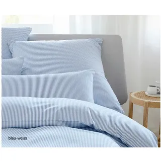Elegante Bettwäsche Hamburger Streifen - 135x200 cm + 40x80 cm blau-weiss