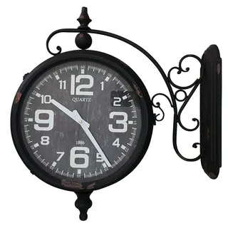 Dynasun Wanduhr Clock 15B190-2 (Old Time 54x55x16 cm doppelseitige Wanduhr im Vintage Bahnhofsdesign)