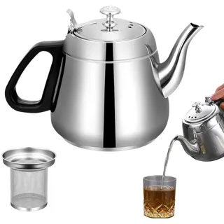 Teekanne Edelstahl Wasserkocher Mit Teesieb, Wasserkessel Kaffeekanne Teebereiter Metallkessel Teekocher Für Tee, Zum Kochen Von Heißem Wasser, Herdplatte 1,5 L