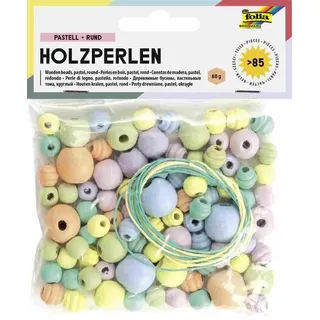 Folia Holzperlen Pastell rund Bastelset
