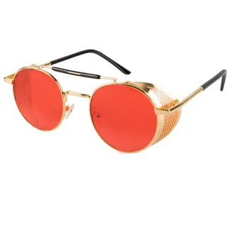 besbomig Retro Rund Steampunk Sonnenbrille für Damen Herren Polarisiert UV Schutz - Hippie Metallrahmen Festliche Partybrille Fasching Brillen Modeaccessoire - Einheitsgröße