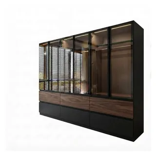 Palms-Store Kleiderschrank Sansibar mit Glastüren, 6 Schubkasten inkl. Beleuchtung Breite: 300cm, Höhe: 218cm, Tiefe: 62cm schwarz