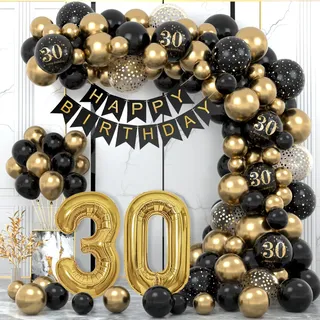 30 Geburtstag Deko, 30. Geburtstag Mann Frauen, 30 Jahr Geburtstagdeko, Happy Birthday Girlande Ballon Schwarz Gold Deko, Deko 30. geburtstag Konfetti Luftballons, Birthday Party Decorations