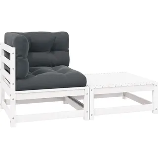 vidaXL Garten Lounge Set 2-TLG., Gartenmöbel Set Sitzgruppe für Garten Terrasse Balkon, Modular Sofa mit Kissen, Garnitur Loungemöbel, Weiß Kiefer Massivholz
