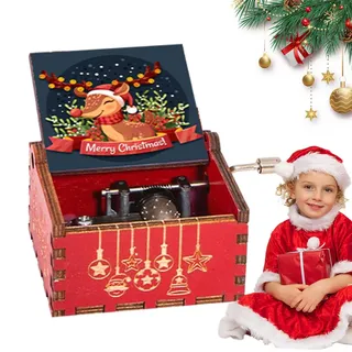 Weihnachts-Spieluhr im Retro-Stil – Klassische Spieluhr aus Holz mit Kurbel, Spieluhr aus Holz, geeignet für Geburtstags-, Weihnachts- und Feiertagserinnerungen Demaxiyad