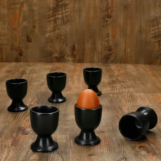 6er Set Panther Eierbecher mit Fuß matt schwarz aus Steingut – AS.EG.F.01899