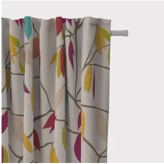 SCHÖNER LEBEN. Vorhang SCHÖNER LEBEN. Vorhang beige mit Blätter braun grün rot 245cm, blickdicht, Baumwolle, handmade beige|braun|bunt|grün|rot