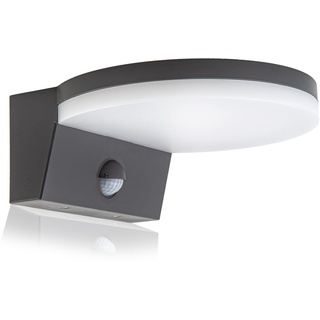 HUBER LED Wandlampe mit Bewegungsmelder 140° 15W, 2300lm I IP54 geschützte LED Außenleuchte mit Bewegungssensor I Wandleuchte innen, Disk, anthrazit
