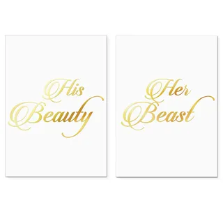 Homelov Premium Poster Set | 2 x DIN A3 – 30x40 cm | 100% Holzfreies Papier & Hochwertiger Kunstdruck | Kostenlose Wallpaper & Aufkleber | » His Beauty Real Gold Set «