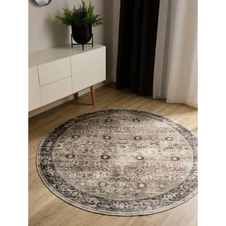 benuta Teppich George, rund, Höhe: 5 mm, Vintage-Look, Kurzflor, Teppich Wohnzimmer, Schlafzimmer, Waschbar rund | Ø 160 cm x 5 mm