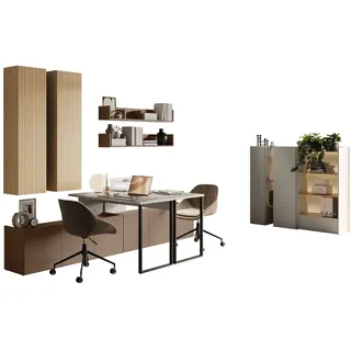 MIRJAN24 Jugendzimmer-Set Sigma III, (7er-Set, 2x Regal, Schreibtisch, 2x Hängeschrank, 2x Wandregal), LED-Beleuchtung beige