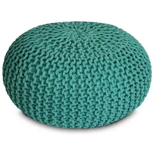 Amagohome Strickhocker XXL Pouf Ø55 H37cm Bodenkissen Sitzpouf Baumwolle nachhaltig : türkis