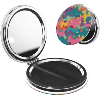 Kompakter Taschenspiegel mit Regenbogen-Camouflage-Muster, kleiner Reise-Make-up-Spiegel für Frauen, 1-fach-/2-fache Vergrößerung, tragbar, niedlich, Mini-Spiegel für Geldbörse, Geschenk rund