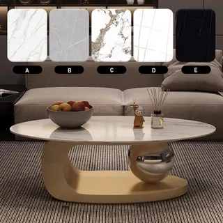 ZCFLWR Luxuriöser Couchtisch aus Marmor mit Goldener Metallhalterung und Steinarbeitsplatte – Elegantes Styling, einzigartiges Design, leicht zu reinigen