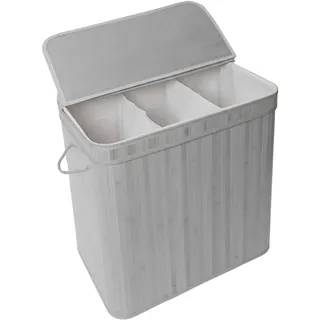 Relaxdays Wäschekorb mit Deckel, 150 l, 3 Fächer, HxBxT: 61,5 x 61 x 41,5 cm, Badezimmer Wäschetruhe, grau