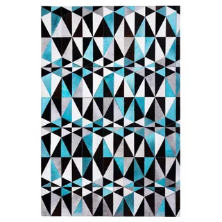 Kanpur Fellteppich 200x140 cm Türkis-Schwarz-Creme | Handgefertigt | Exklusiver Patchwork Teppich - Türkis/Weiß/Schwarz