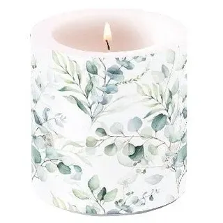 ZauberDeko Stumpenkerze Kerze Eukalyptus Blättermix 9cm Hoch 7,5cm Ø Hochzeit Geburtstag