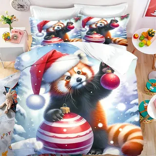 Fadaing Roter Panda Bettwäsche 135x200 Kinder Waldtiere Bettbezug Set, Cartoon Roter Panda Weiche Mikrofaser Bettwäsche Set Mit Reißverschluss Und 2 Kissenbezügen (7,Single 135 X 200 cm)