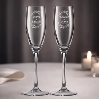 Wanapix | Personalisierte Sektgläser mit Namen | Gravierten Sekt-Glas | Originelles Geschenk für Paare | Jahrestag/Hochzeit | Kristall - 20cl.