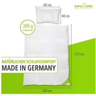 Koru Kids Kinderbettdecke + Kopfkissen Daunen Kinderbettdecke 100x135 Set mit Kissen, Füllung: 100% neue deutsche Entendaunen, made in Germany, waschbar bis 60°, natürliches Schlafen für Ihr Kind