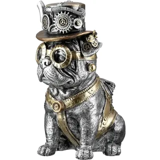 Brillibrum Design Steampunk Deko Figur Hund Mops Mechanical Skulptur Zahnrad Dekoration Industrial Steam Punk Kunst Figur Hundefigur (Mops/Variante 27)