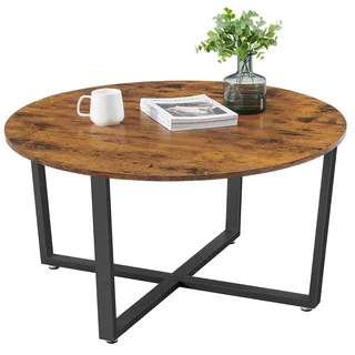 VASAGLE Couchtisch rund, Sofatisch, einfacher Aufbau | Wohnzimmertisch, Modernes Basic-Design, Vintagebraun und Tintenschwarz LCT88X