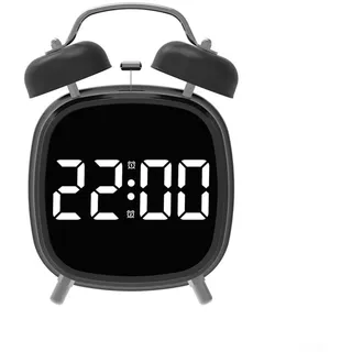 Digitaler Doppelglockenwecker mit LED-Anzeige für Zuhause und Büro, zur Nachttischplatzierung und leisen Betrieb (Schwarz W)