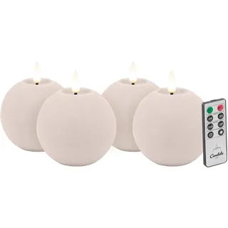 Candela Lights LED Kerzen 4er Set Ø8x7cm Summer Pink rustic Kugelkerze Echtwachs mit Fernbedienung & Timerfunktion Flammenlose flackernde LED-Kerze mehrstufig dimmbar