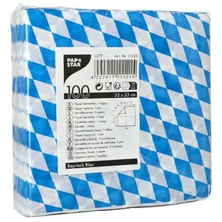 Papstar 100 Servietten, 1-lagig 1/4-Falz 33 cm x 33 cm "Bayrisch Blau"