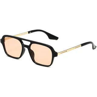 WDZAYXC Trendy Vintage Square Sonnenbrille für Damen und Herren Metall Design,UV Schutz (Schwarz/Champagner)