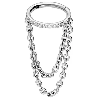 PIERCINGLINE Titan Segmentring Clicker EINGEFASSTE KRISTALLE + 2 KETTEN