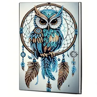 Generisch Diamond Painting A5 Notizbuch, Bastelset Mädchen 7 8 9 10 11 12, Diamant Painting Tagebuch ohne Linien 50 Seiten Skizzenbuch Geburtstag Geschenk-Eule Traumfänger