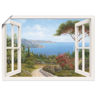 ARTland Poster Kunstdruck Wandposter Bild ohne Rahmen 100x70 cm Fensterblick Fenster Küste Meer Bucht Landschaft Natur Malerei Kunst T4EF
