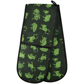 Doppelte Ofenhandschuhe, hitzebeständig, lustig, grüner Frosch, Doppel-Ofenhandschuhe, Topflappen, Hitzeschutz, Ofenhandschuhe für Zuhause, Küche, Backen, Kochen, Grillen, Mikrowelle