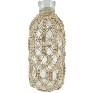 Floristik24 Makramee Glas Vase Deko Flasche Jute Natur Ø10,5cm H26cm Maritim Stranddeko