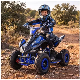 Actionbikes Motors Elektro-Kinderquad Kinder Elektroquad Racer 1000 W 36 V Mini Quad, bis 50 kg, Scheibenbremsen, Safety Touch System Fußschalter blau|schwarz