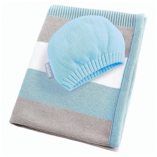 Babydecke »Kuscheldecke 90x70 cm aus 100% BIO Baumwolle«, SEI Design, inkl. Mütze + Geschenkverpackung blau