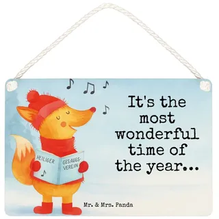 Mr. & Mrs. Panda Hinweisschild Fuchs Sänger Design, Schild DIN A6, Weiß, wandtafel, Weihnachten, Win, (Packung), wandhänger Wandbild Holz Deko Wandbild weiß DIN A6 | 14.8 cm x 10 cm x 10.5 cm