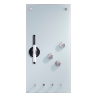 Zeller Glas Memoboard, mit Haken, Als Magnettafel und Schlüsselboard nutzbar und komplett beschreibbar, Maße: 20 x 4 x 40 cm, weiß