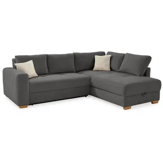 luma-home Ecksofa-Dauerschläfer, 257/206/85 cm Boxspringpolsterung mit Federkern, Bettkasten, Ottomane beidseitig montierbar, Cord Grau Anthrazit / 15211 - Dunkelgrau