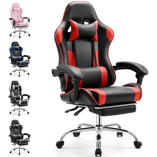 sweetcrispy Gaming-Stuhl, Computer-Gaming-Stuhl mit Fußstütze, verstellbarer Ergonomischer Bürostuhl,Kunstleder, geeignet für Büros,Arbeitszimmer, Spielzi...