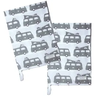 Krasilnikoff Geschirrtuch Autocamper, (2-tlg., 2-teilig), Geschirrtücher ca.50x70cm Baumwolle grau