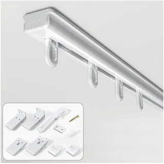 Sekey Gardinenstange Gardinenschiene Ausziehbar Alu-Vorhangschiene Maßgeschneidert, gebohrt, 2-läufig, 145 - 270cm stufenlos verstellbare, Decken oder Wandmontage 145 cm - 270 cm