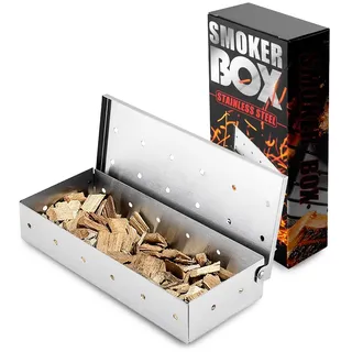 RoseFlower Räucherbox, Edelstahl BBQ Smoker box für Gas-, Kohle- und Elektrogrill - Grill zubehör räucherchips für aromatischer Rauchgeschmack im Fleisch - mit praktischem Klappdeckel