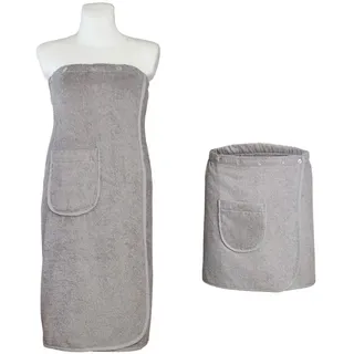 Carenesse Sauna Kilt Set Damen & Herren grau I Frottee Saunakleid 80 x 140 cm & Saunarock 50 x 140 cm I Baumwolle Öko-Tex 100 I Saunatücher 5-Fach Knopfleiste, Gummibund & Tasche - 80 x 140 cm & Saunarock 50 x 140 cm